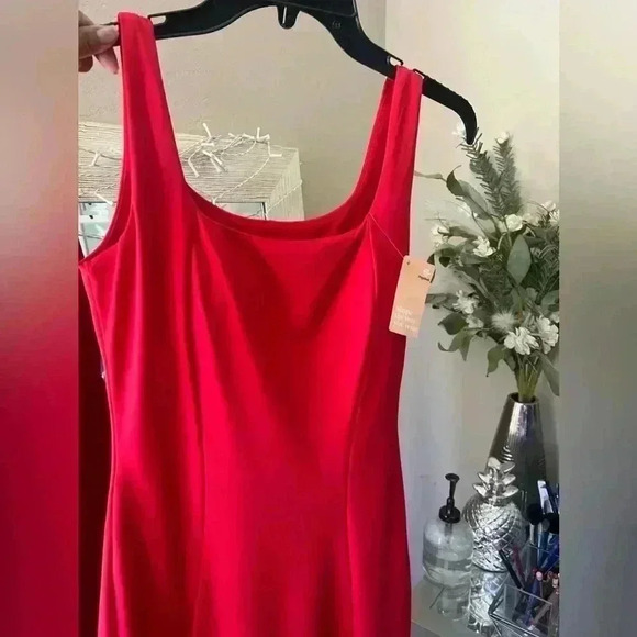 NWT POPILUSH Shapewear Dress Workwear Square Neck Sleeveless Midi - Holiday Red - Picture 9 of 11